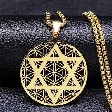 NEW Judaism Stainless Steel Flower of life Hexagram Gold Color Necklaces Pendant Necklace - The Jewellery Supermarket